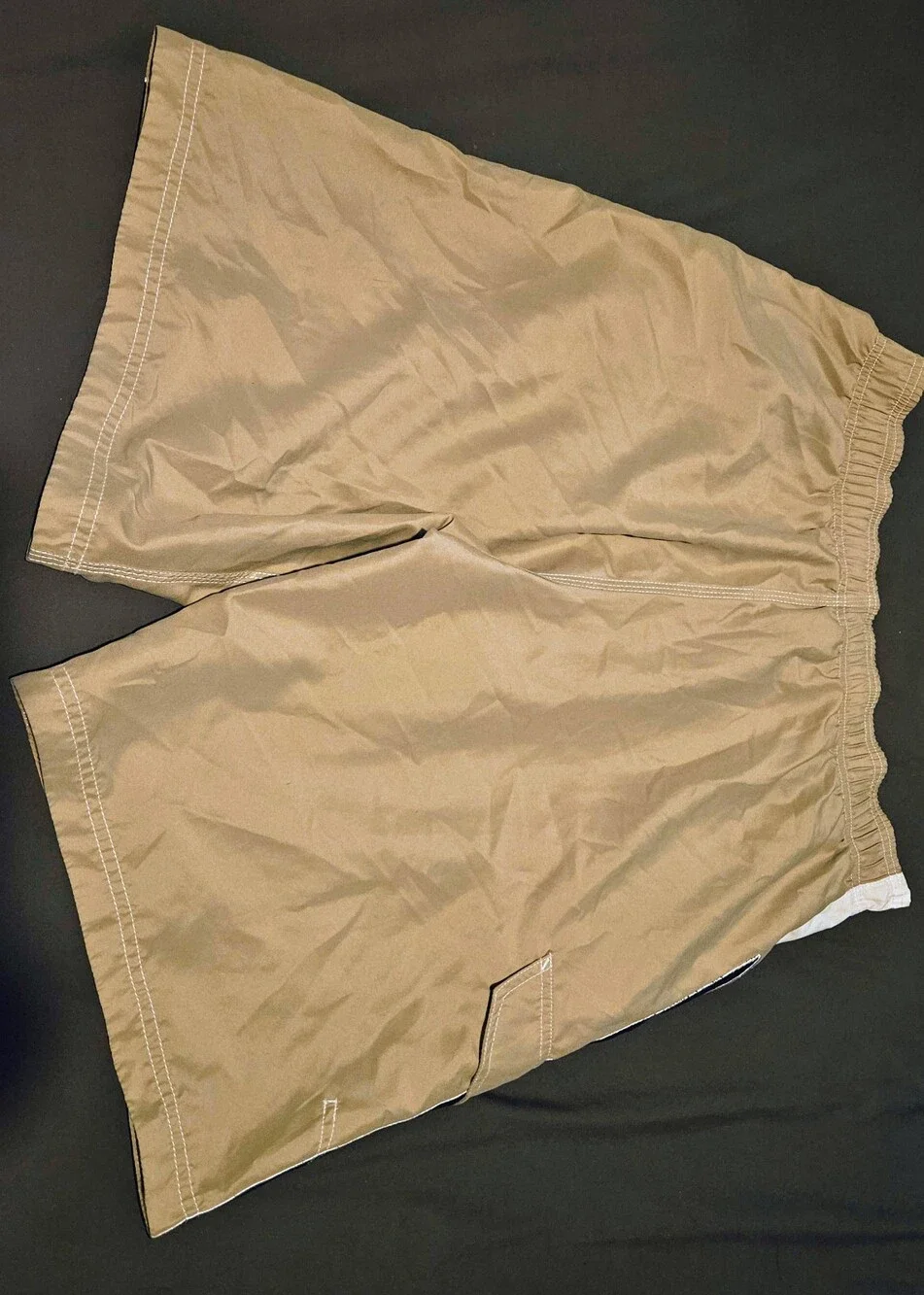 Speedo Men's Shorts Swim Trunks M Khaki Tan Navy Orange Drawstring Surf EUC